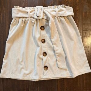 Corduroy Cream Button-Front Skirt with Belt- Medium